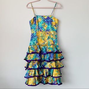 Susan Freis Vintage 80s Tiered Ruffle Prom Dress Size Medium